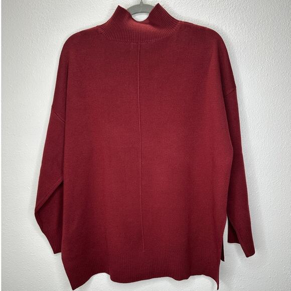 The Work Shop Burgundy Mock Neck Long Sleeve High Low Sweater S - Picture 5 of 11